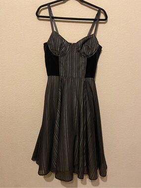 Lip Service Velvet Pinstripe Chiffon Whimsigoth Goth Dress Sz M Bustier pinup